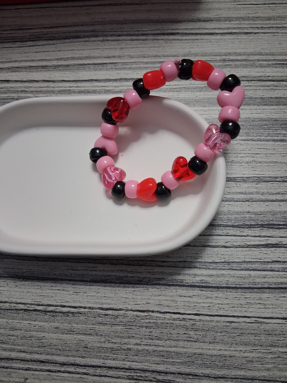Kids Pink, Red & Black Heart Bead Hair Tie